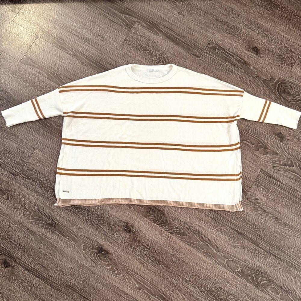 Mersea Catalina Crewneck Sweater in White Tobacco Double Stipe